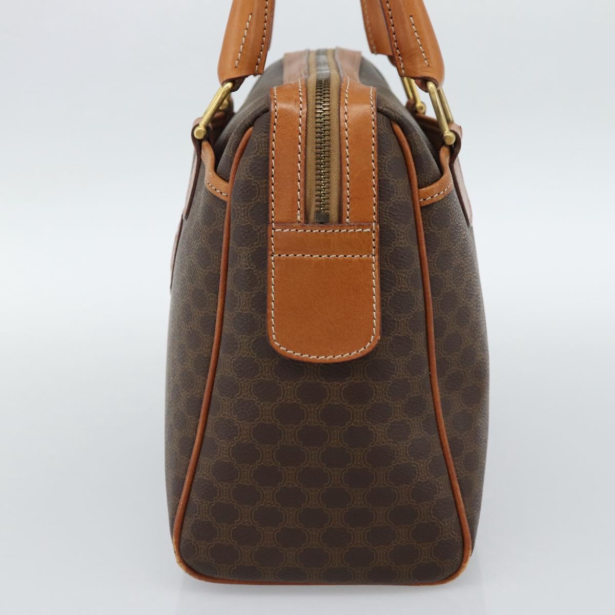 CELINE Macadam Canvas Boston Bag PVC Leather Brown Gold Auth 186321A