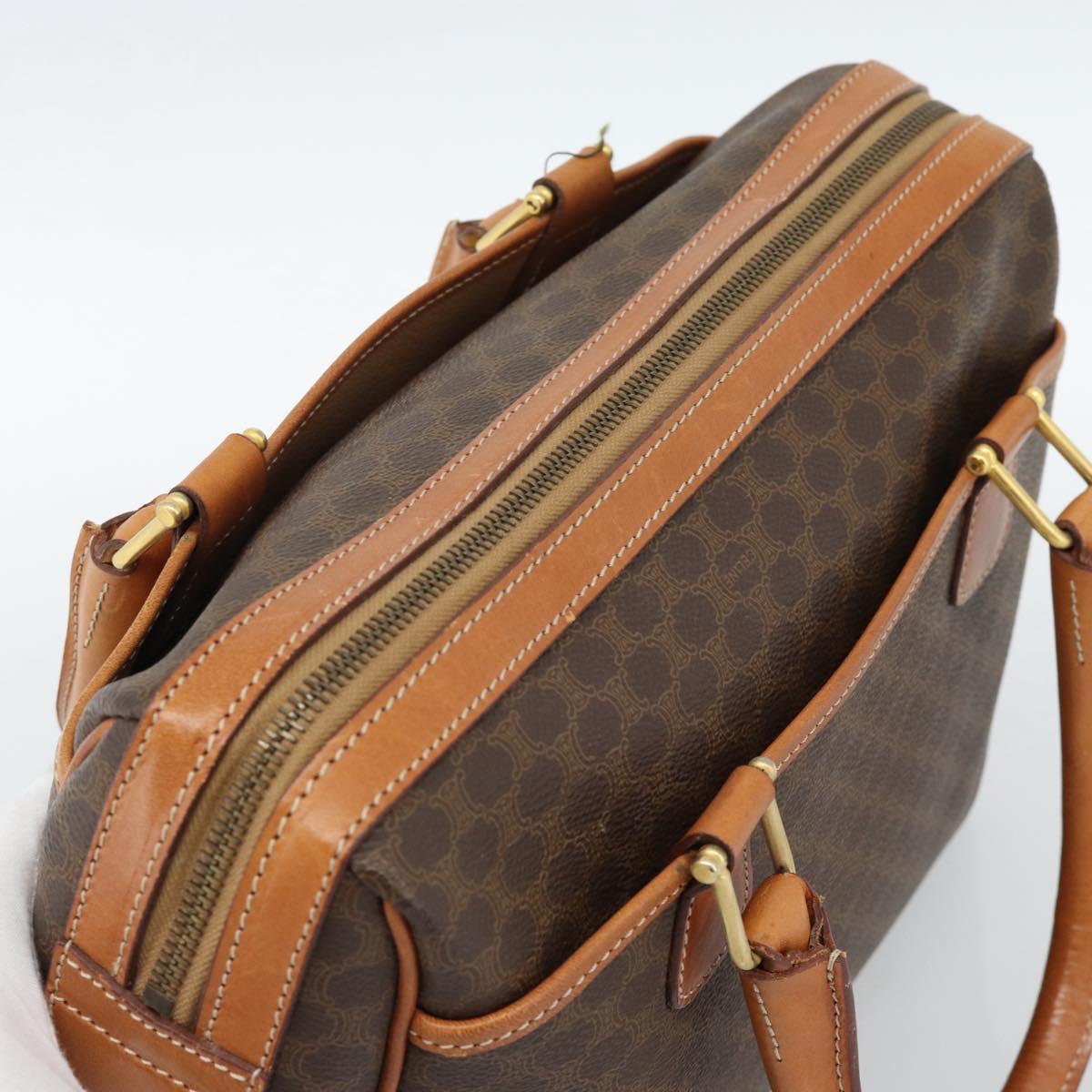 CELINE Macadam Canvas Boston Bag PVC Leather Brown Gold Auth 186321A