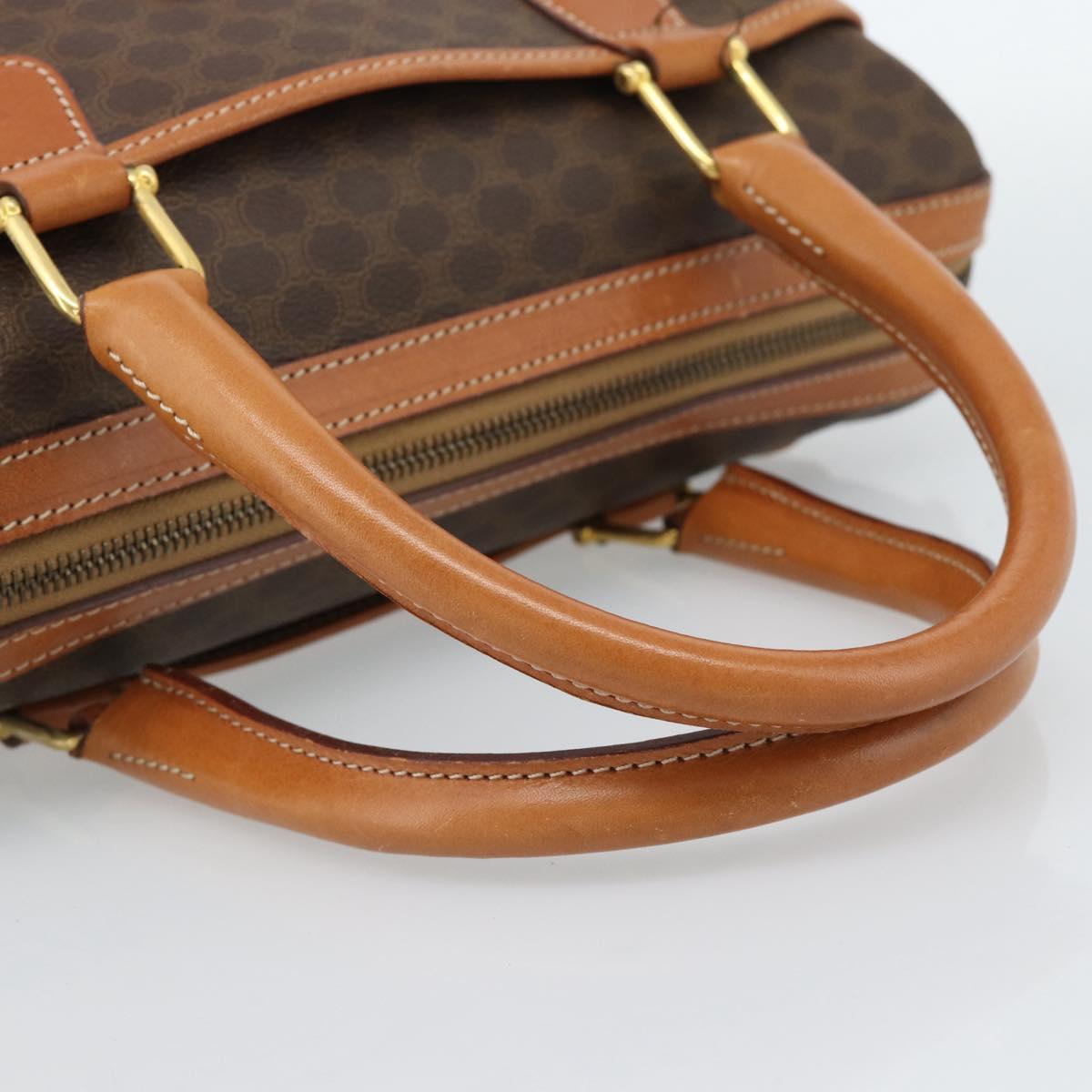 CELINE Macadam Canvas Boston Bag PVC Leather Brown Gold Auth 186321A