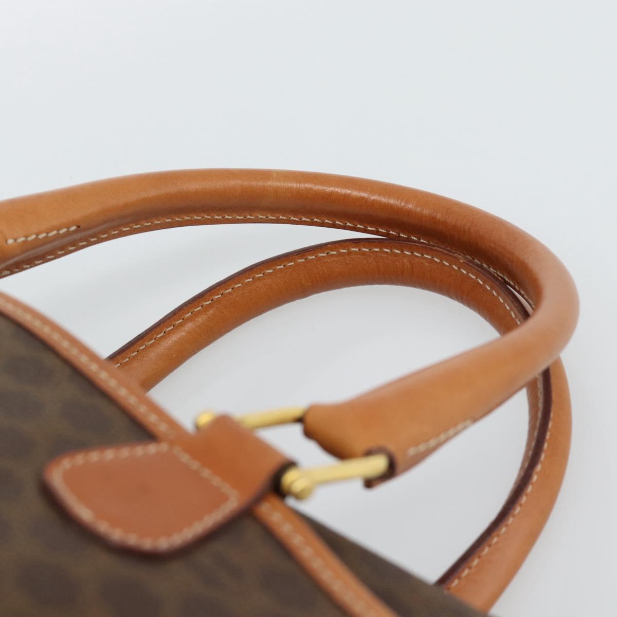 CELINE Macadam Canvas Boston Bag PVC Leather Brown Gold Auth 186321A