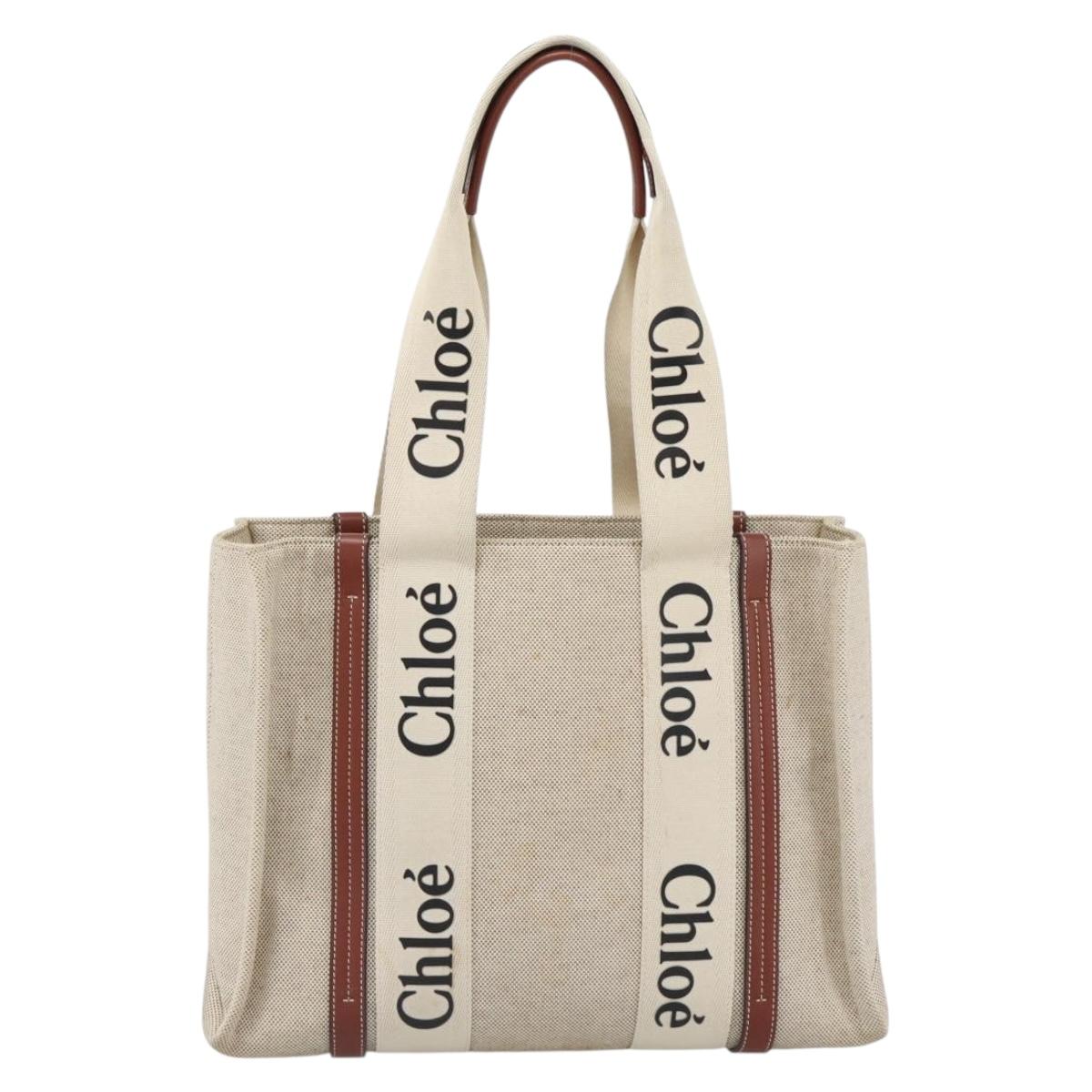 Chloe Woody Tote Bag Canvas Beige Auth 186322A