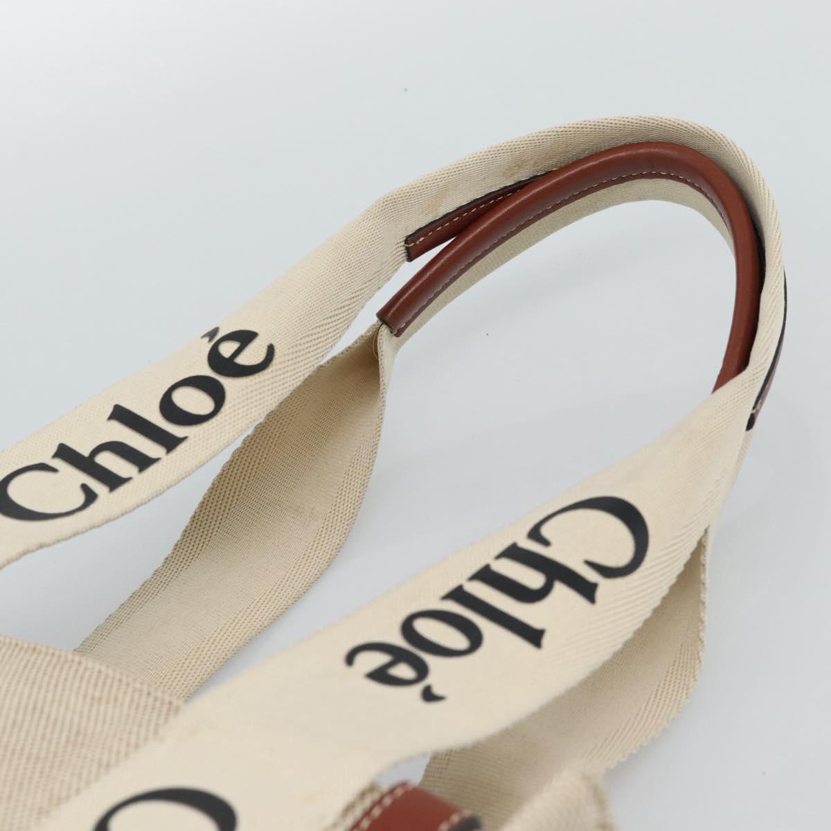 Chloe Woody Tote Bag Canvas Beige Auth 186322A