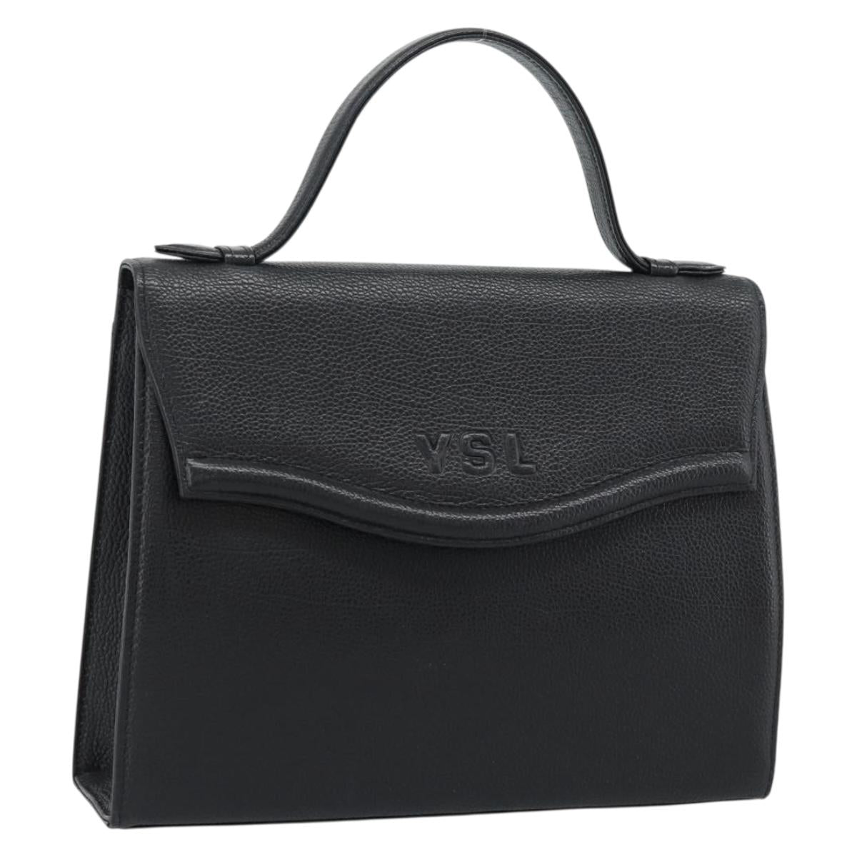 SAINT LAURENT Hand Bag Leather Black Gold Auth 186323A
