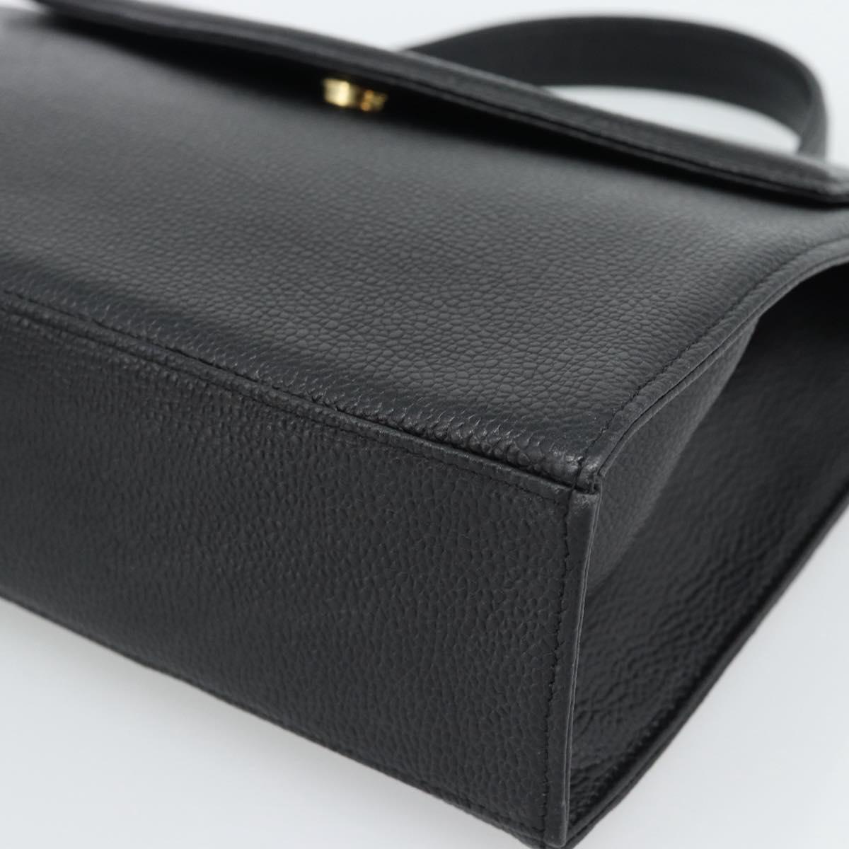 SAINT LAURENT Hand Bag Leather Black Gold Auth 186323A