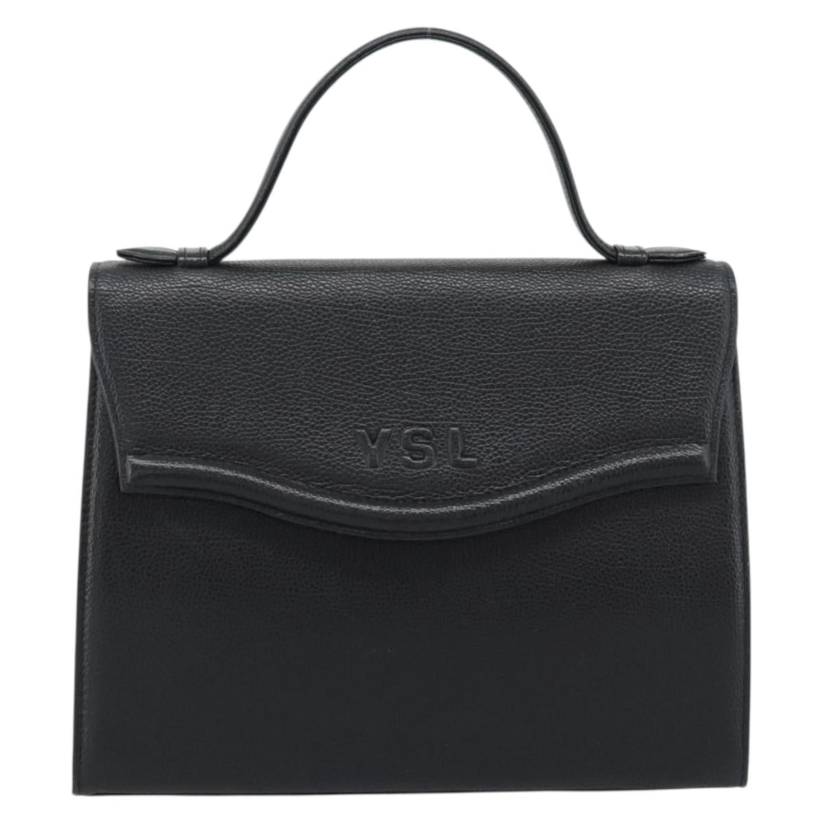 SAINT LAURENT Hand Bag Leather Black Gold Auth 186323A