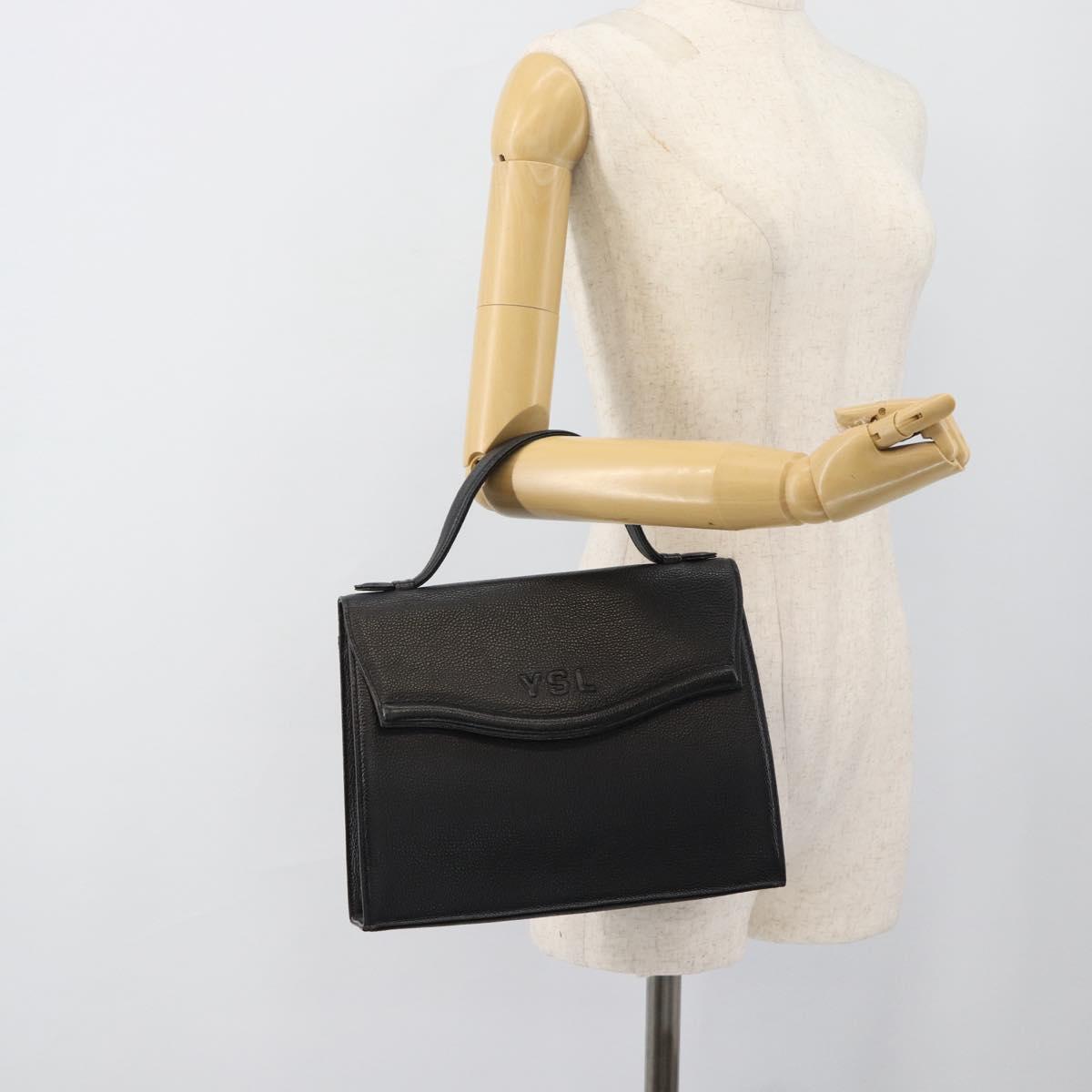 SAINT LAURENT Hand Bag Leather Black Gold Auth 186323A