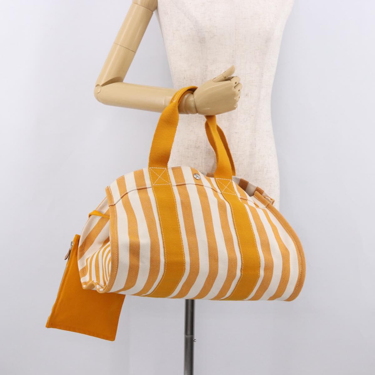 HERMES Cannes PM Hand Bag Canvas Yellow Silver Auth 186325A