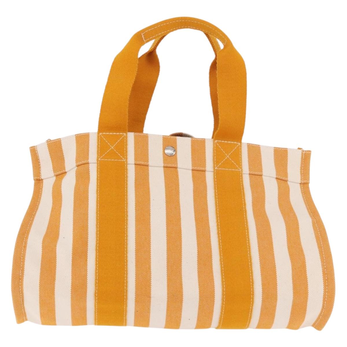 HERMES Cannes PM Hand Bag Canvas Yellow Silver Auth 186325A