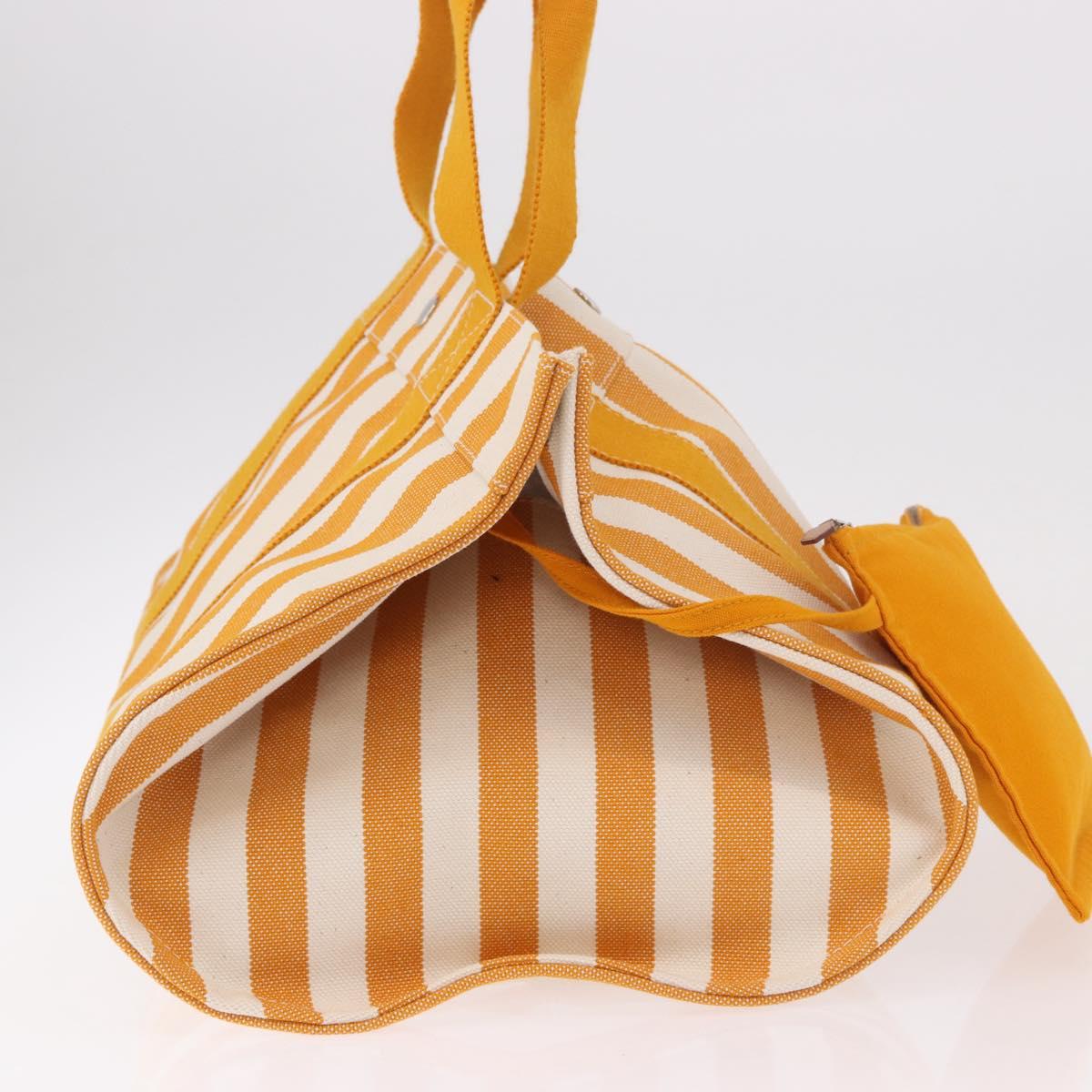 HERMES Cannes PM Hand Bag Canvas Yellow Silver Auth 186325A
