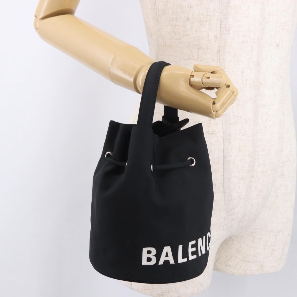 BALENCIAGA Hand Bag Canvas Black Silver 619458 Auth 186329A