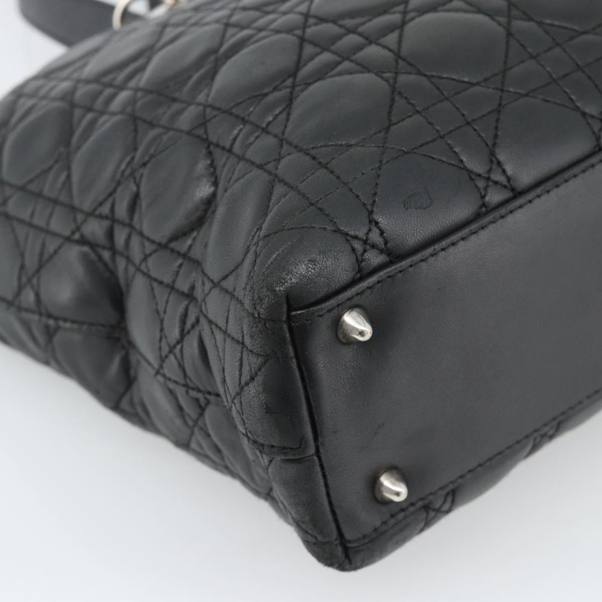 Christian Dior Large Shopper Canage Tote Bag Lamb Skin Black Silver Auth 186330A