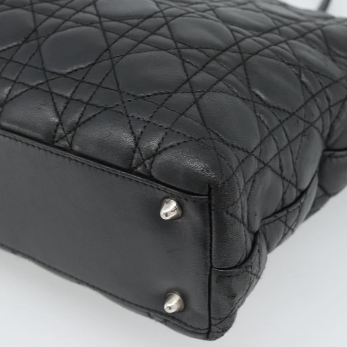 Christian Dior Large Shopper Canage Tote Bag Lamb Skin Black Silver Auth 186330A