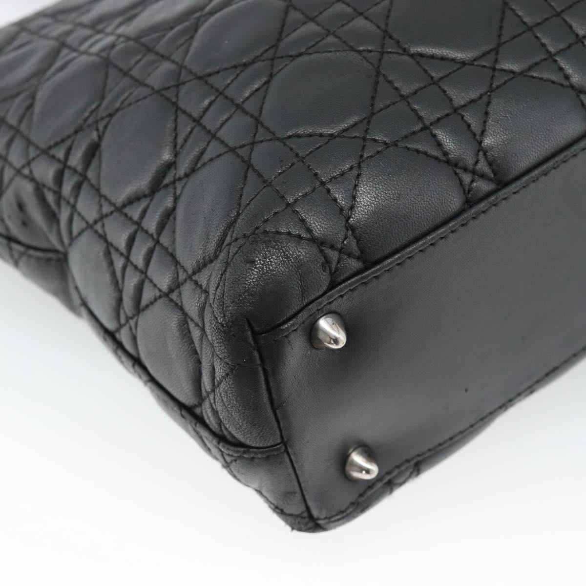 Christian Dior Large Shopper Canage Tote Bag Lamb Skin Black Silver Auth 186330A