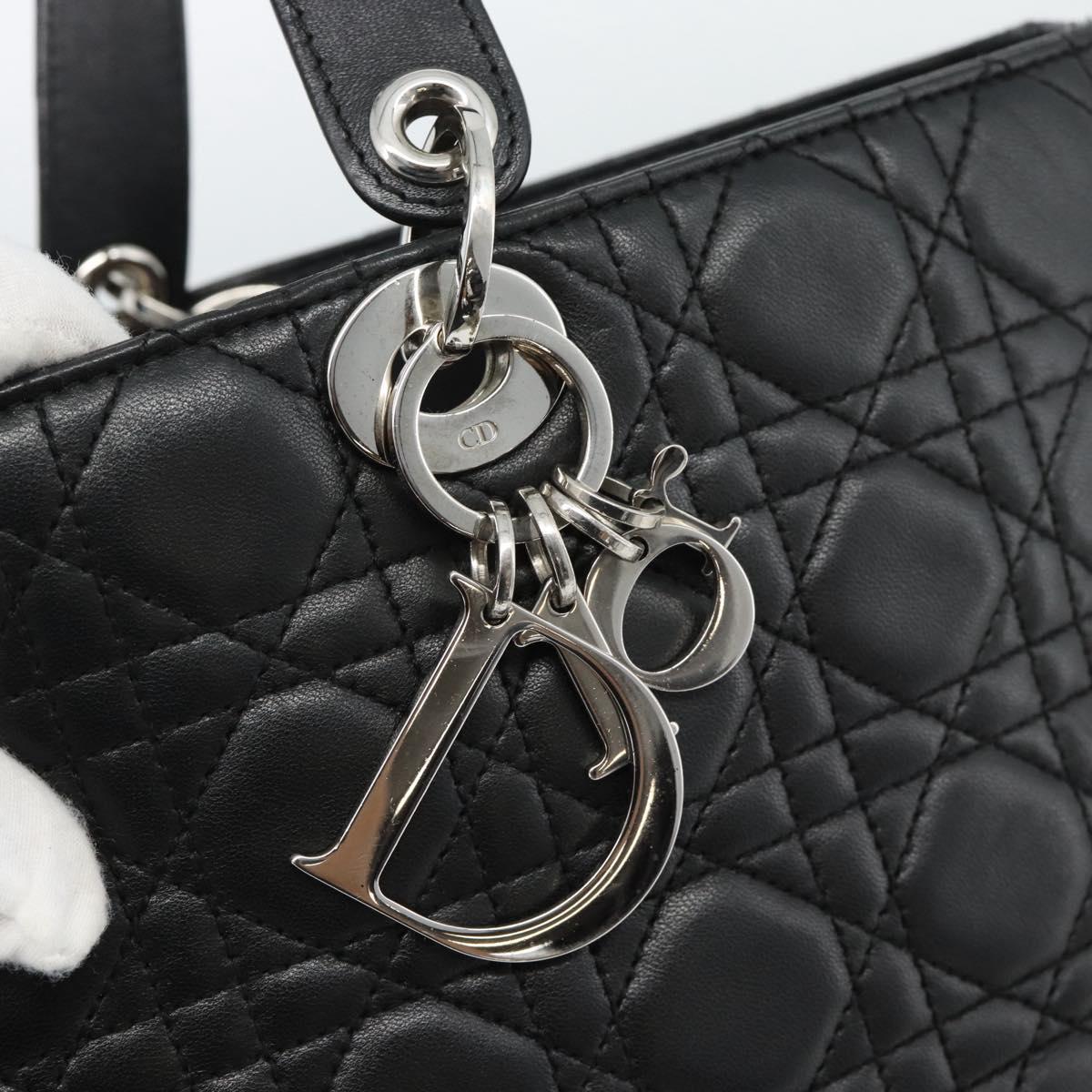 Christian Dior Large Shopper Canage Tote Bag Lamb Skin Black Silver Auth 186330A