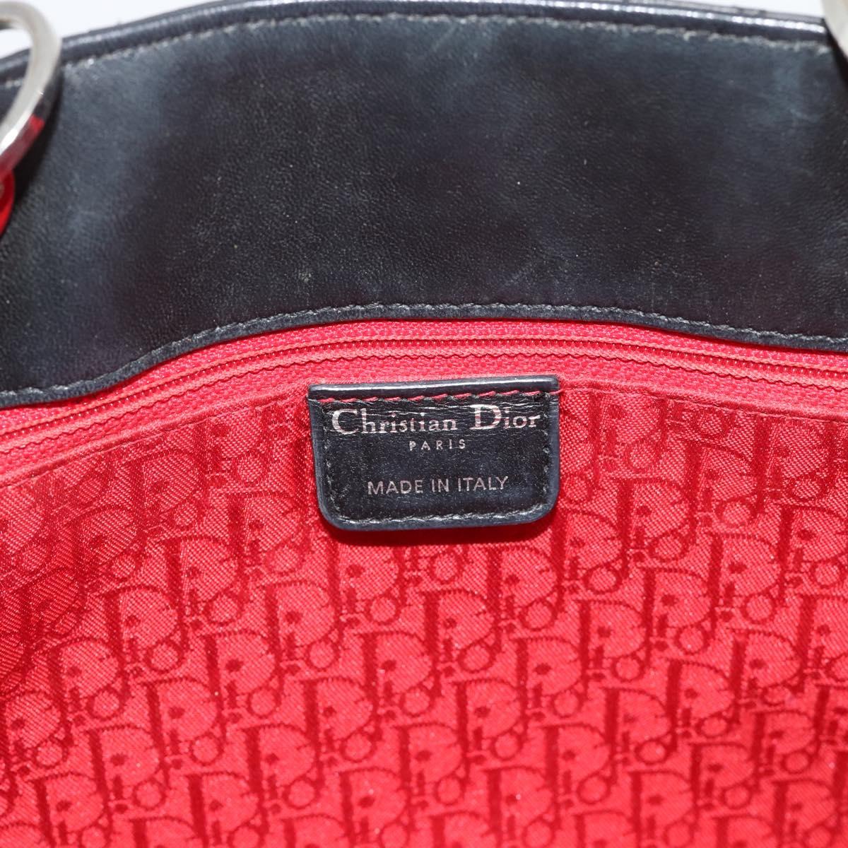 Christian Dior Large Shopper Canage Tote Bag Lamb Skin Black Silver Auth 186330A