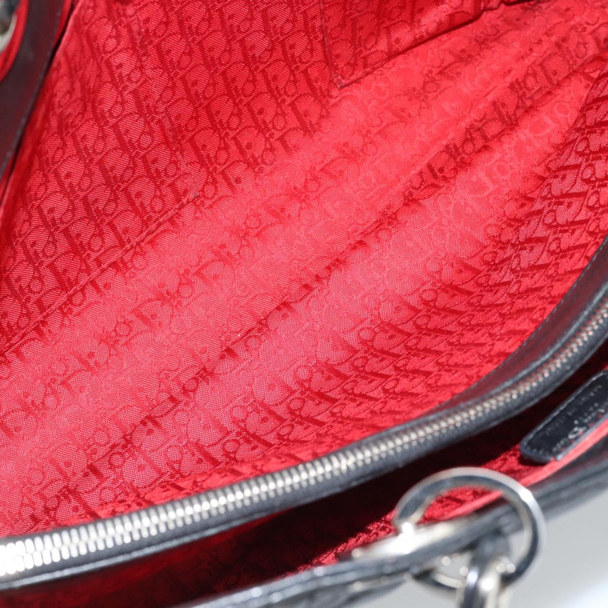 Christian Dior Large Shopper Canage Tote Bag Lamb Skin Black Silver Auth 186330A