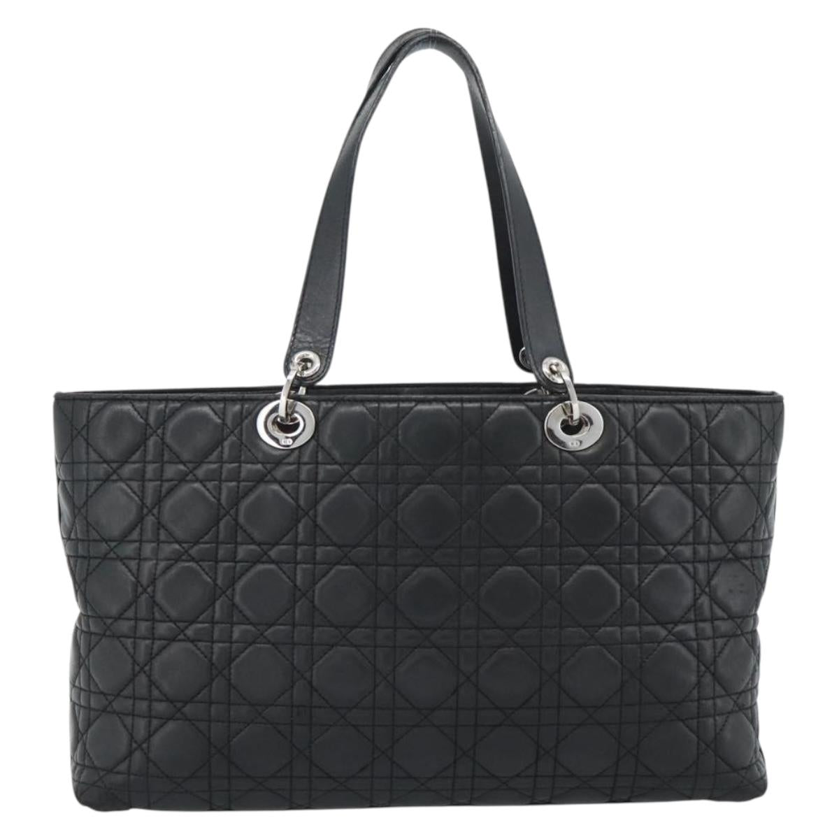 Christian Dior Large Shopper Canage Tote Bag Lamb Skin Black Silver Auth 186330A