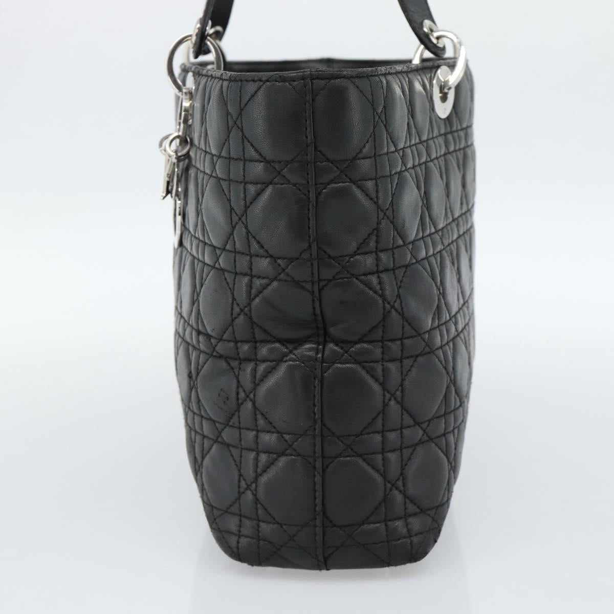 Christian Dior Large Shopper Canage Tote Bag Lamb Skin Black Silver Auth 186330A