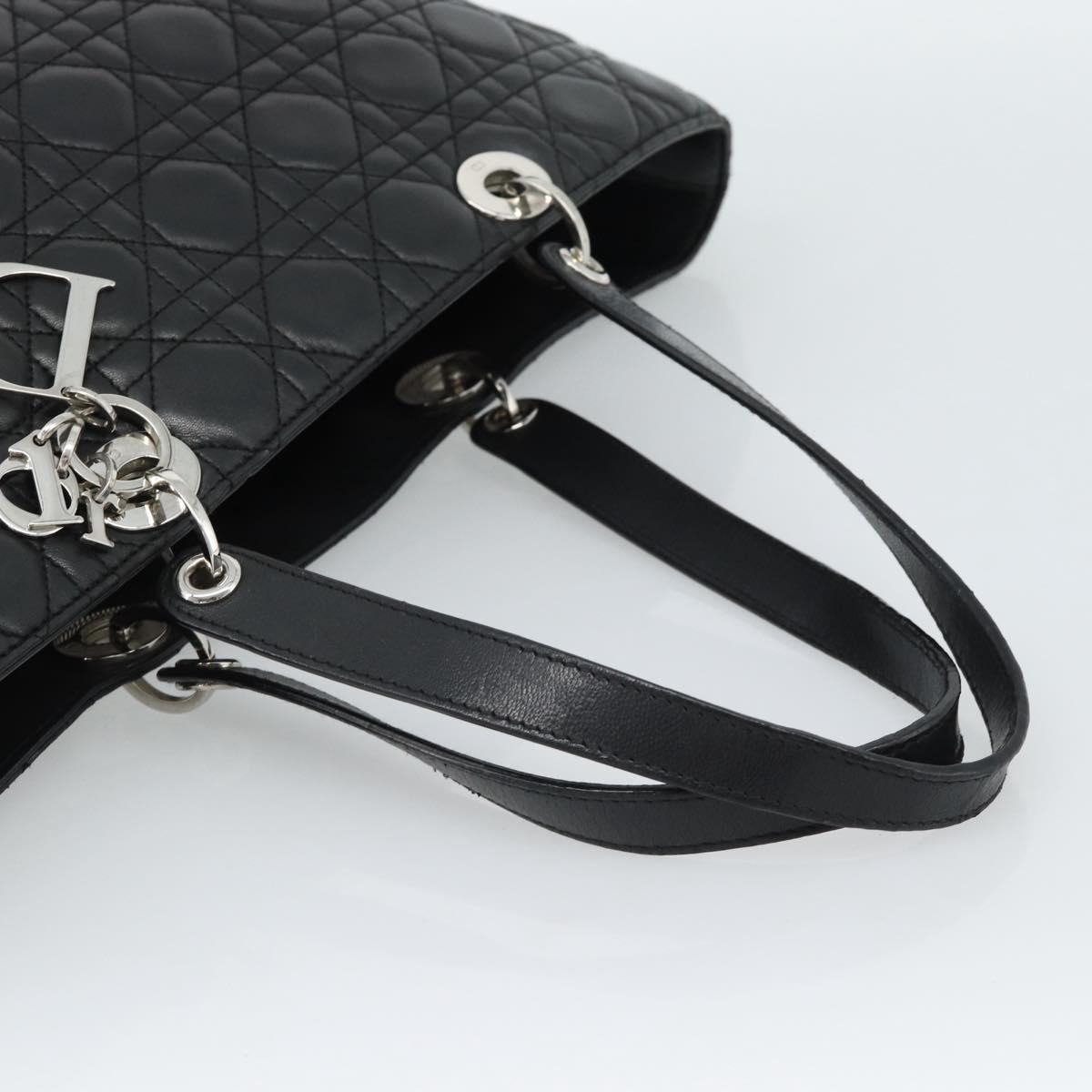 Christian Dior Large Shopper Canage Tote Bag Lamb Skin Black Silver Auth 186330A