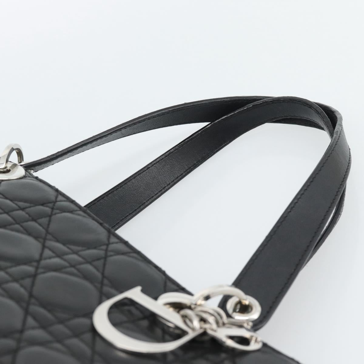 Christian Dior Large Shopper Canage Tote Bag Lamb Skin Black Silver Auth 186330A