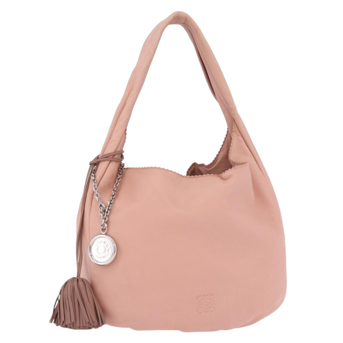 LOEWE Shoulder Bag Leather Pink Silver Auth 186331A