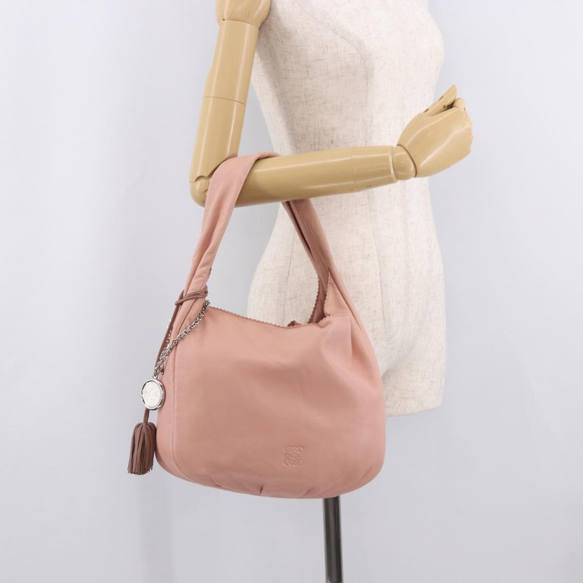 LOEWE Shoulder Bag Leather Pink Silver Auth 186331A