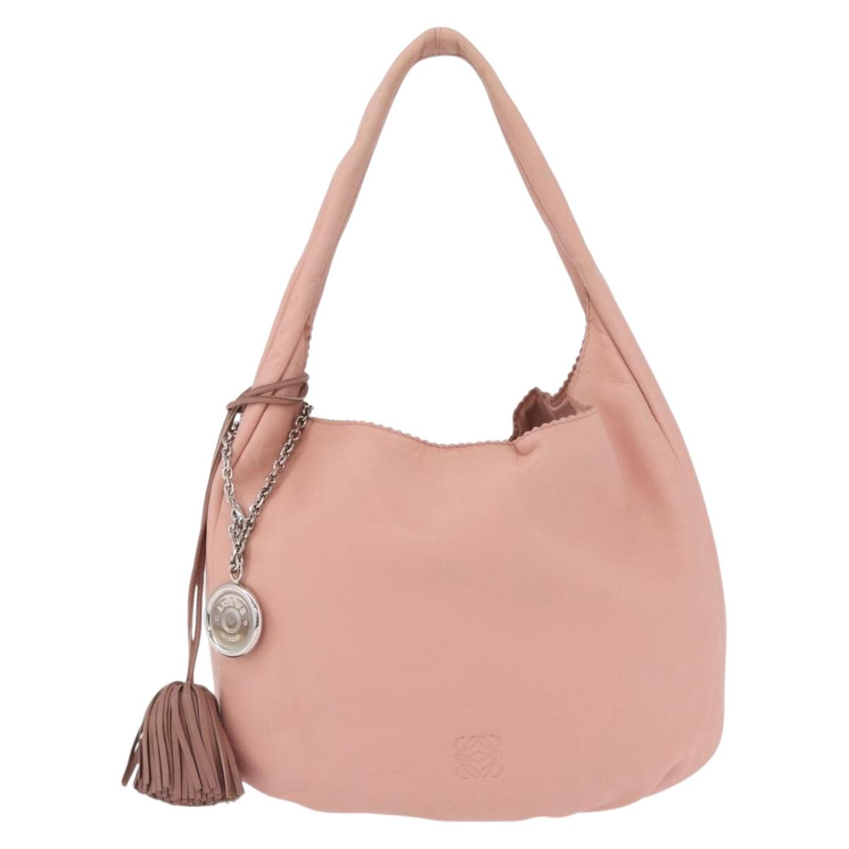 LOEWE Shoulder Bag Leather Pink Silver Auth 186331A