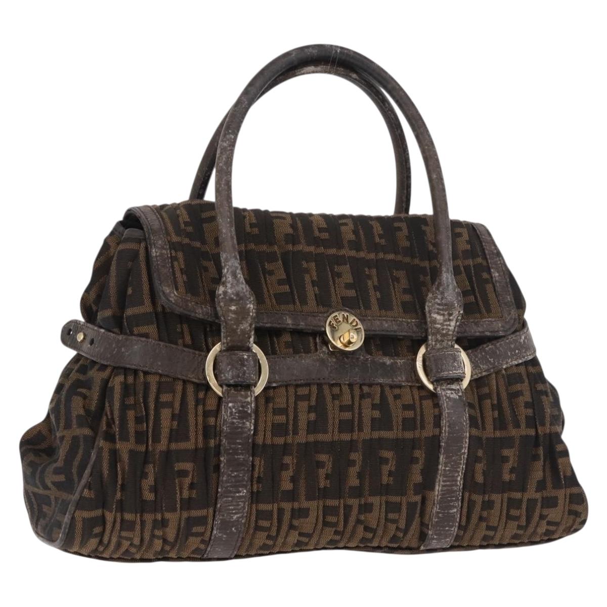 FENDI Zucca Canvas Hand Bag Black Brown Auth 186332