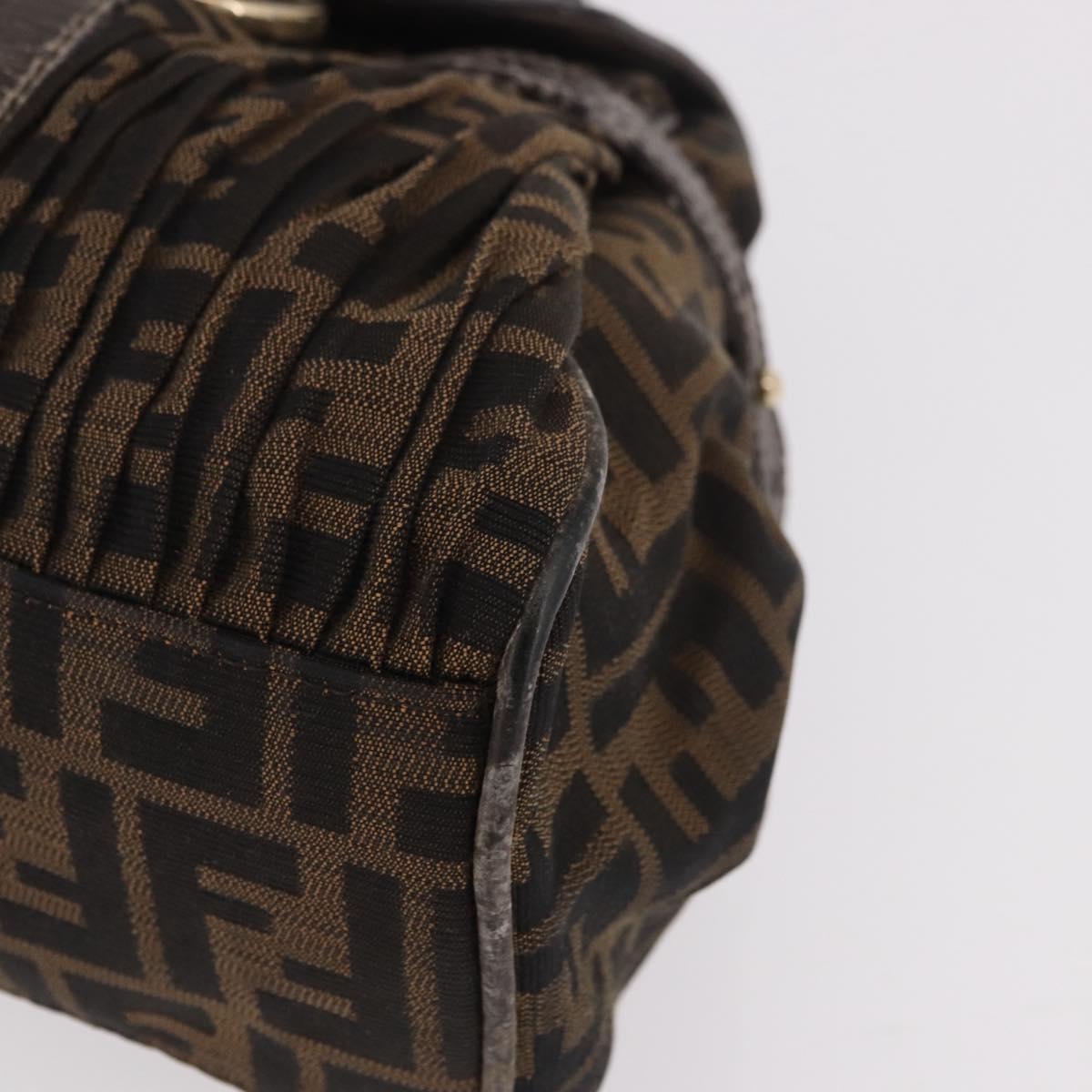 FENDI Zucca Canvas Hand Bag Black Brown Auth 186332