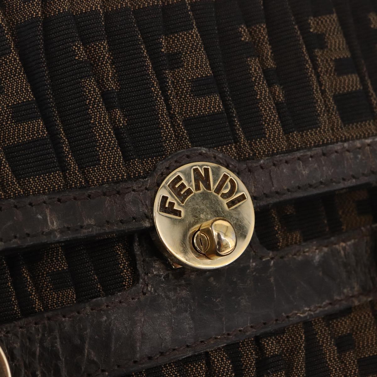 FENDI Zucca Canvas Hand Bag Black Brown Auth 186332