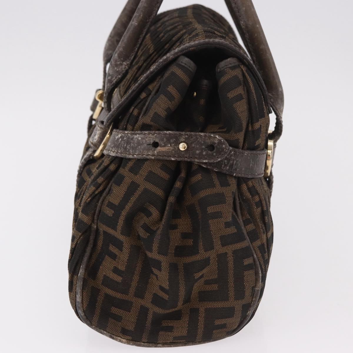 FENDI Zucca Canvas Hand Bag Black Brown Auth 186332