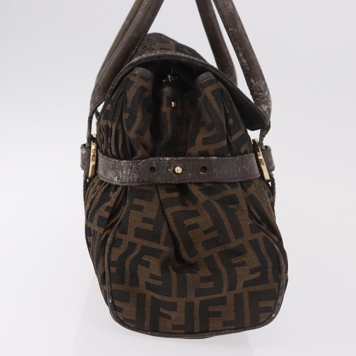 FENDI Zucca Canvas Hand Bag Black Brown Auth 186332