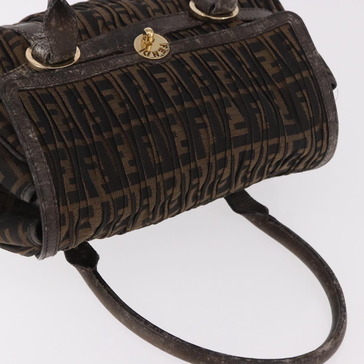 FENDI Zucca Canvas Hand Bag Black Brown Auth 186332