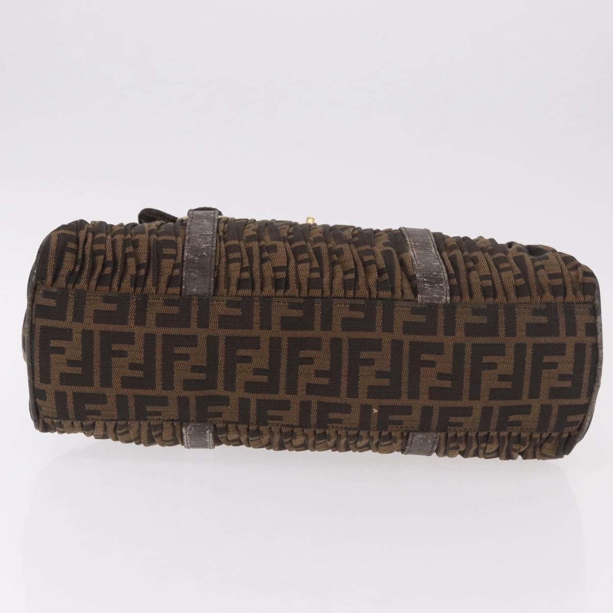 FENDI Zucca Canvas Hand Bag Black Brown Auth 186332