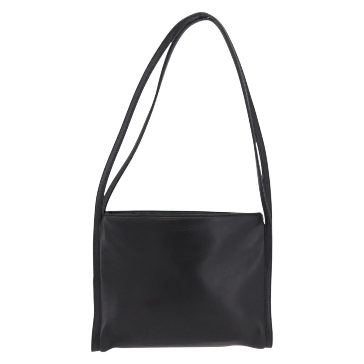 LOEWE Shoulder Bag Leather Black Gold Auth 186334A