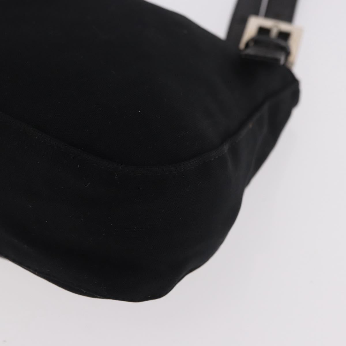 FENDI Mamma Baguette Shoulder Bag Cotton jersey Black Silver Auth 186336