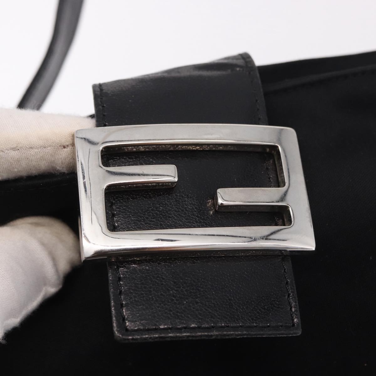 FENDI Mamma Baguette Shoulder Bag Cotton jersey Black Silver Auth 186336