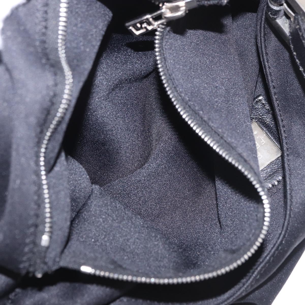 FENDI Mamma Baguette Shoulder Bag Cotton jersey Black Silver Auth 186336