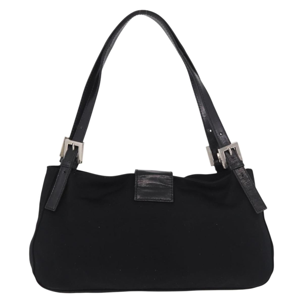 FENDI Mamma Baguette Shoulder Bag Cotton jersey Black Silver Auth 186336