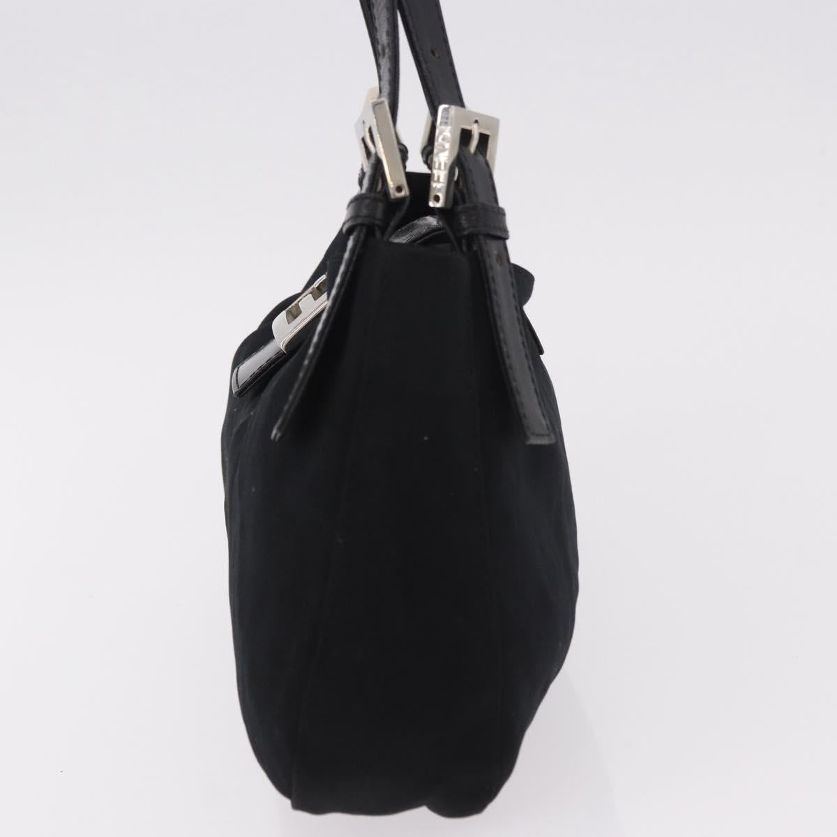 FENDI Mamma Baguette Shoulder Bag Cotton jersey Black Silver Auth 186336
