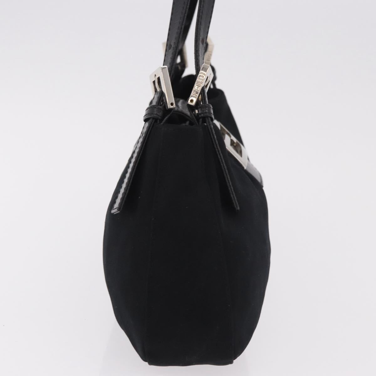 FENDI Mamma Baguette Shoulder Bag Cotton jersey Black Silver Auth 186336