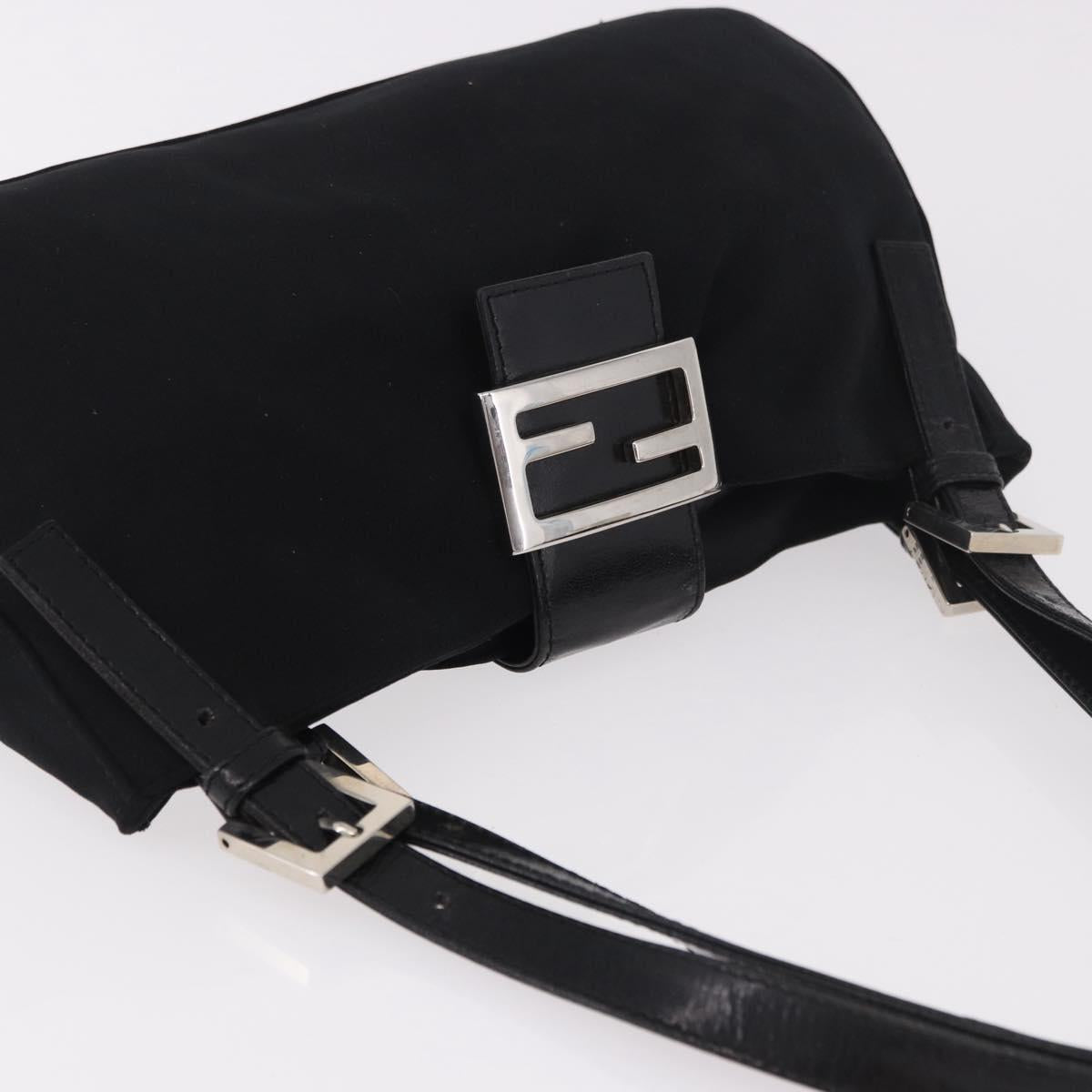 FENDI Mamma Baguette Shoulder Bag Cotton jersey Black Silver Auth 186336