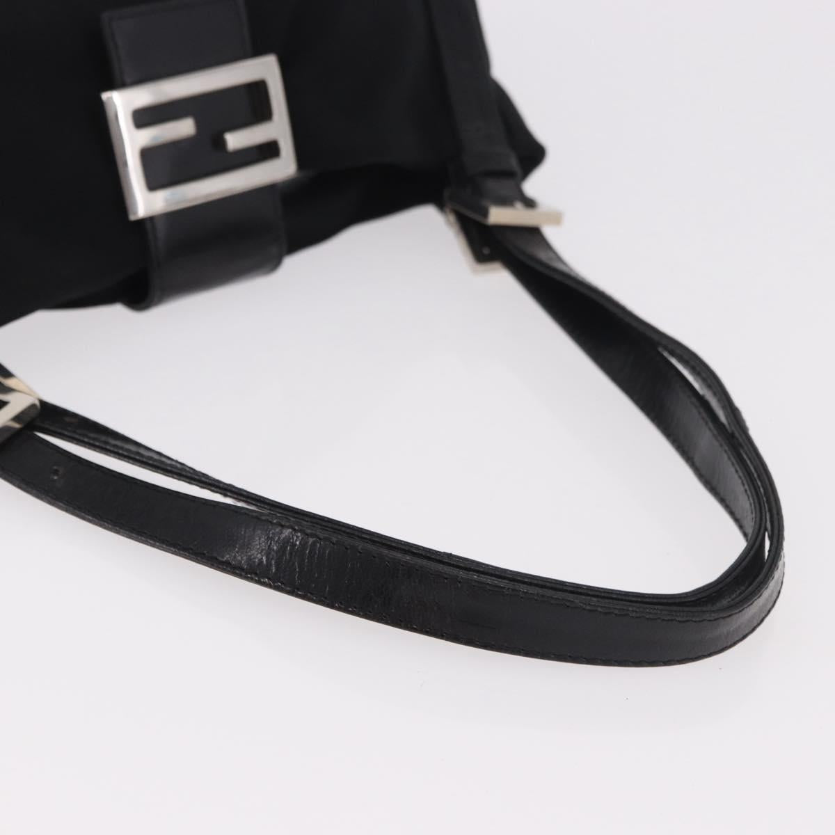 FENDI Mamma Baguette Shoulder Bag Cotton jersey Black Silver Auth 186336