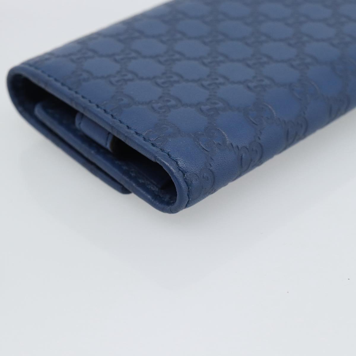 GUCCI Micro Guccissima GG Canvas Key Case Leather Blue Gold 278633 Auth 186350M
