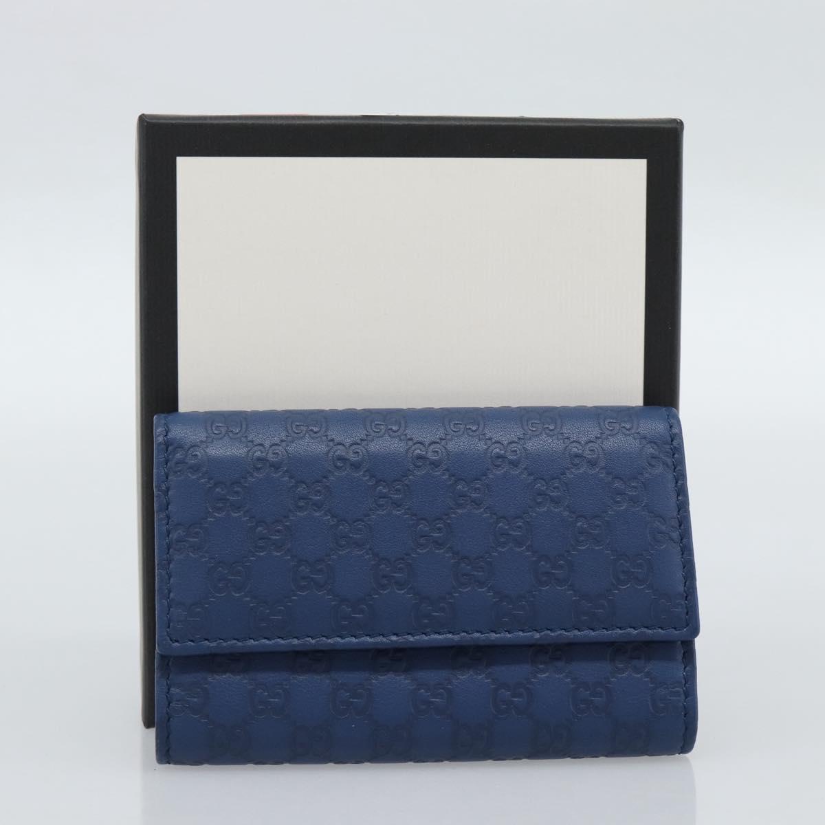 GUCCI Micro Guccissima GG Canvas Key Case Leather Blue Gold 278633 Auth 186350M