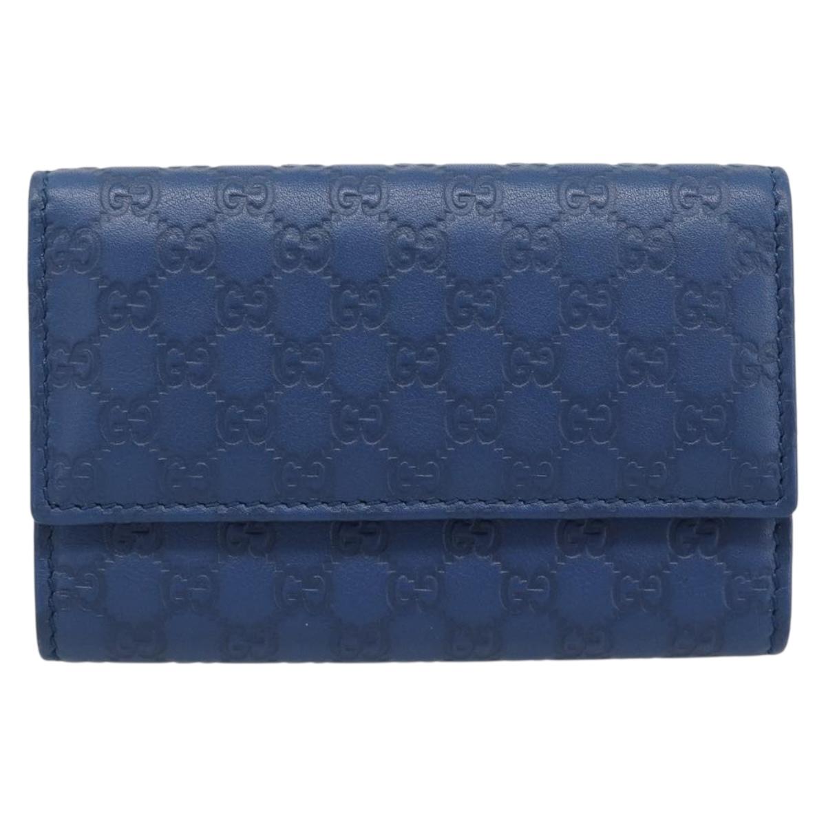 GUCCI Micro Guccissima GG Canvas Key Case Leather Blue Gold 278633 Auth 186350M
