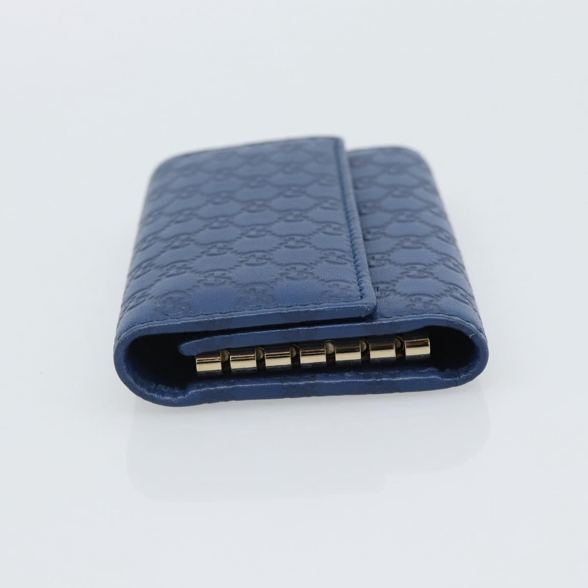 GUCCI Micro Guccissima GG Canvas Key Case Leather Blue Gold 278633 Auth 186350M