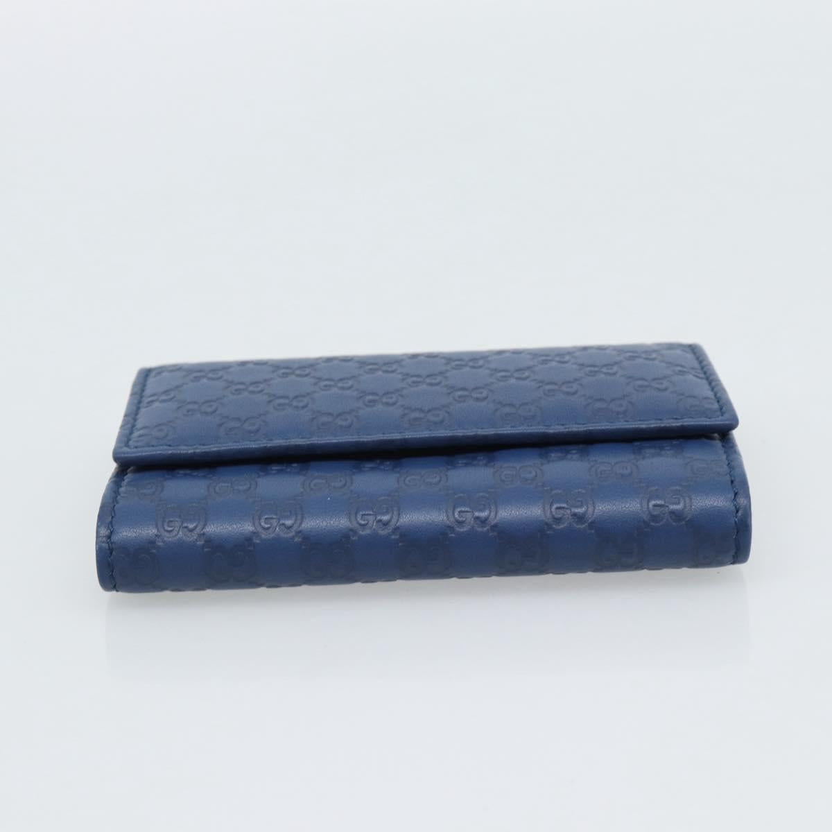 GUCCI Micro Guccissima GG Canvas Key Case Leather Blue Gold 278633 Auth 186350M
