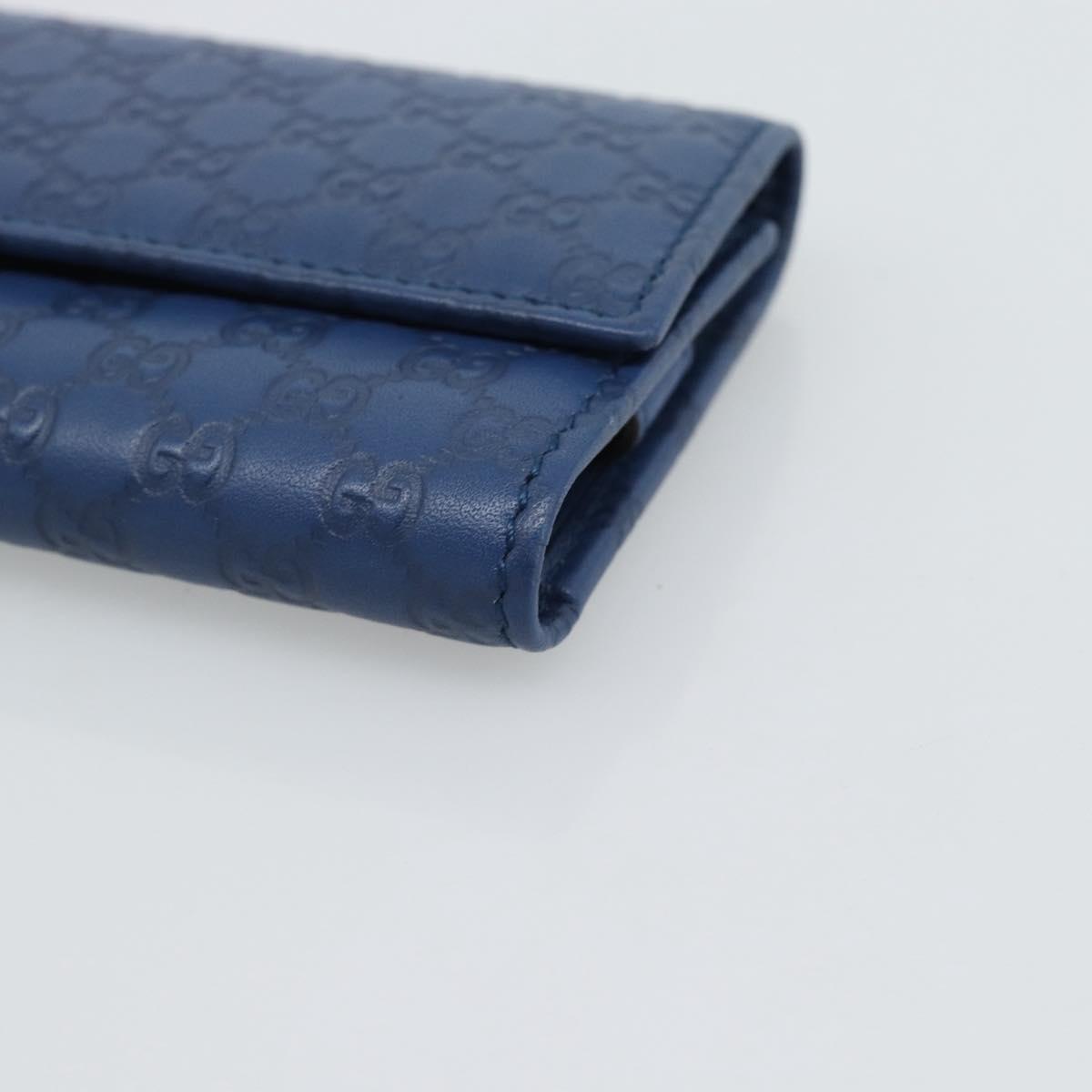 GUCCI Micro Guccissima GG Canvas Key Case Leather Blue Gold 278633 Auth 186350M