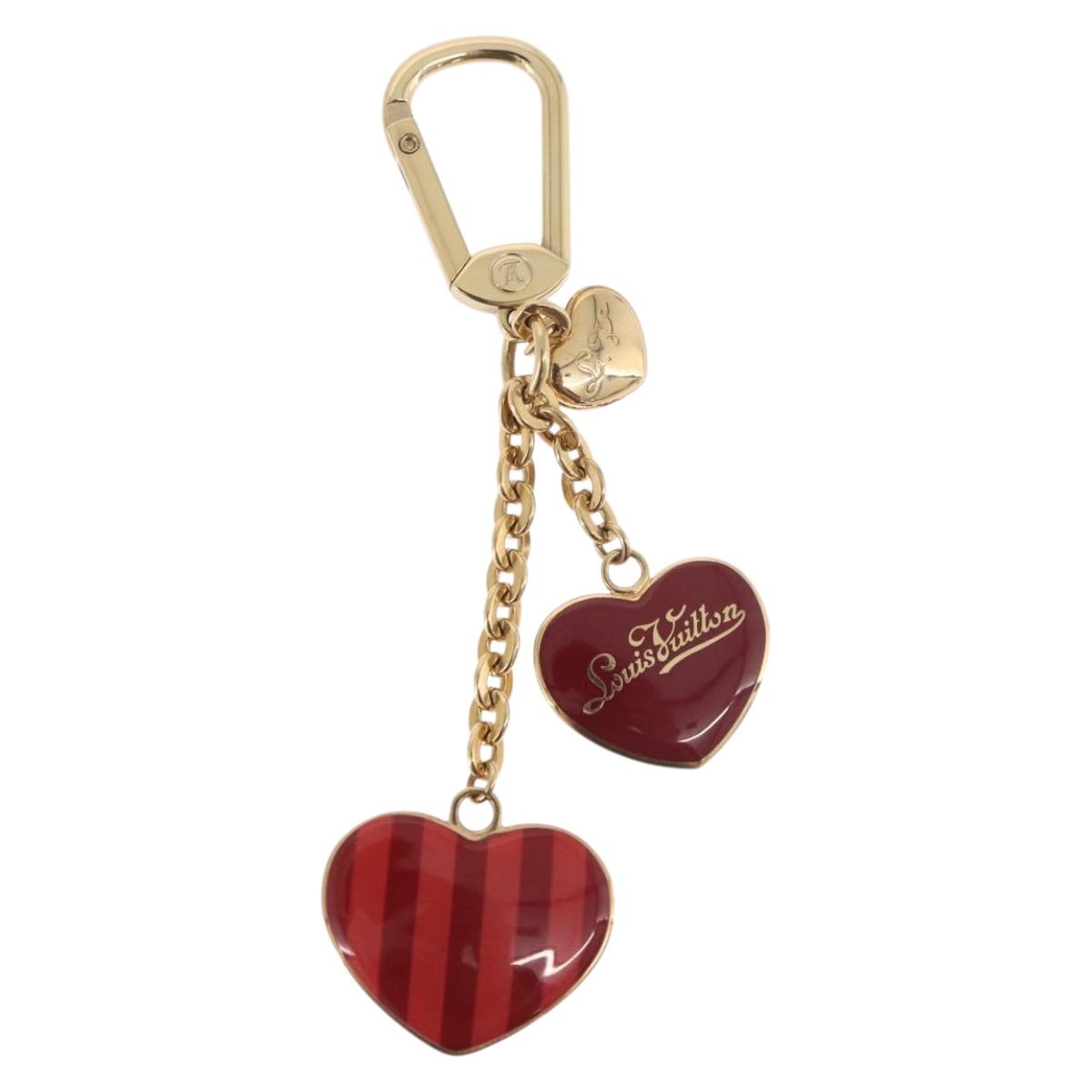 LOUIS VUITTON Porte Cles Coeur Rayure Charm Gold M66476 LV Auth 186357M